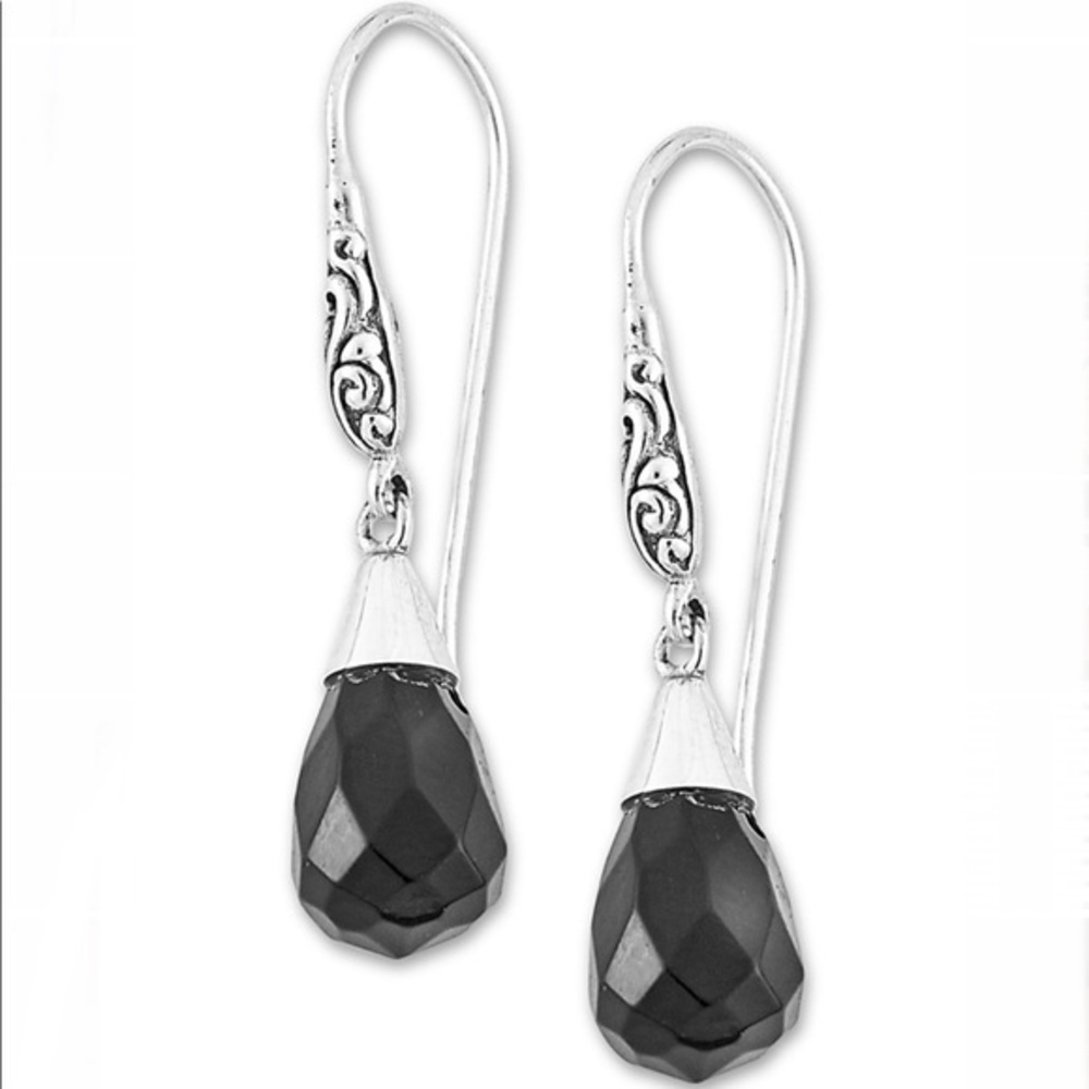 Samuel B Jewelry Silver Black Onyx Drop Earrings
